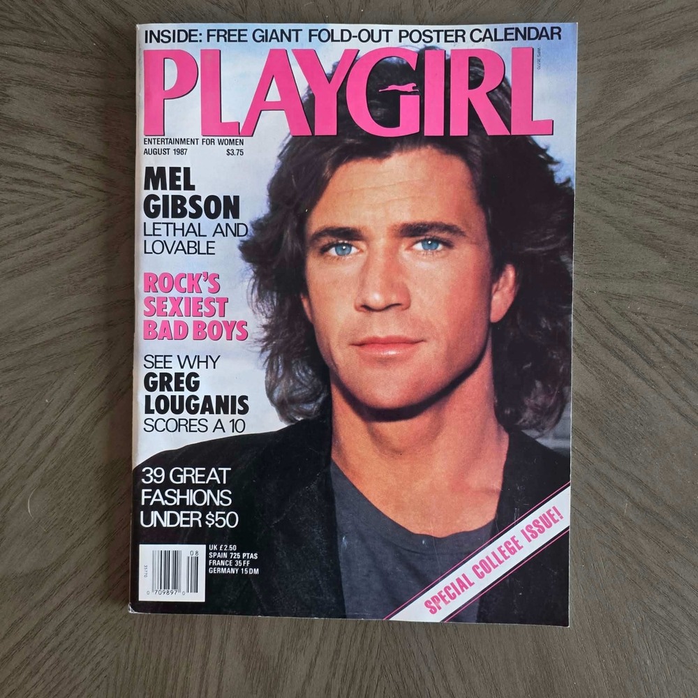 Vintage Playgirl August 1987 Mel Gibson Greg Louganis w/ Original Poster